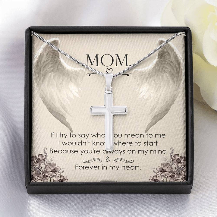Gift For Mom Mama Artisan Crafted Cross Necklace You're Forever In My Heart