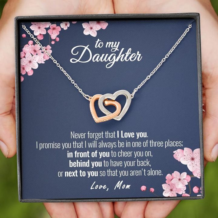 Cherry Blossom Mom Gift For Daughter Interlocking Hearts Necklace Always In Front Of You