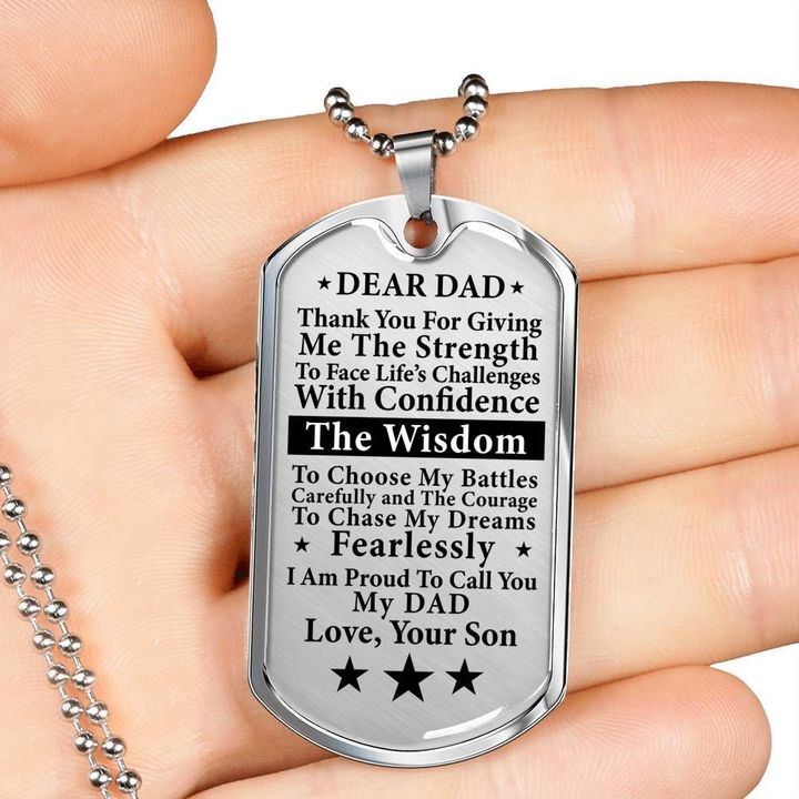 Son Gift For Dad Dog Tag Necklace So Proud Of You