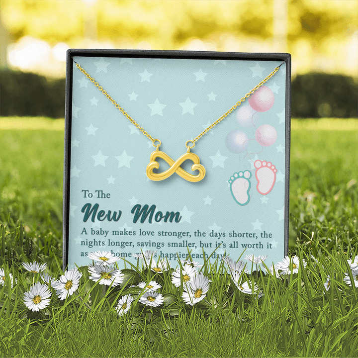 To The New Mom A Baby Makes Love Stronger Infinity Heart Necklace