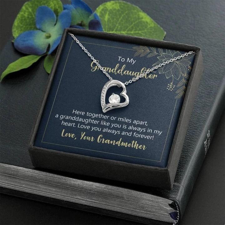 To My Granddaughter Here Together Or Miles Apart Forever Love Necklace