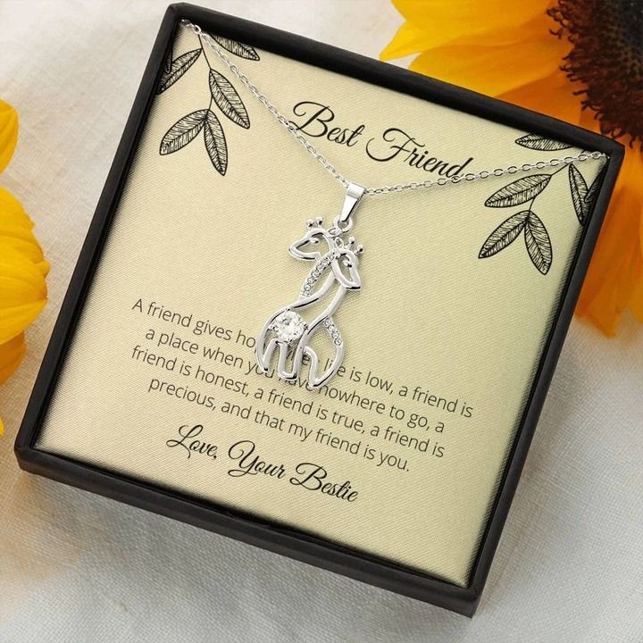 A Friend Gives Hope When Life Is Low Giraffe Couple Necklace