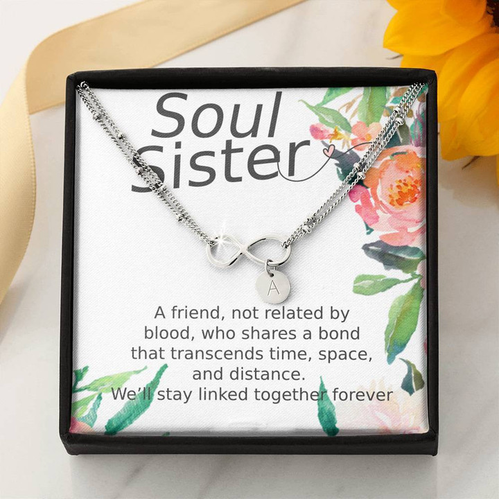 Watercolor Floral Leaves Message Card Gift For Soul Sister Linked Together Infinity Bracelet