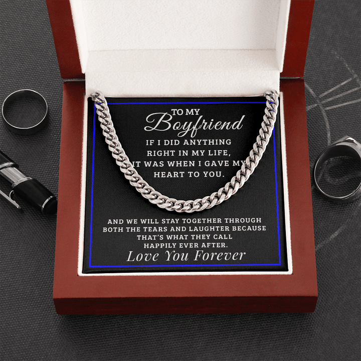 Happily Ever After Gift For Boyfriend Cuban Link Chain Necklace Love You Forever Gift For Him