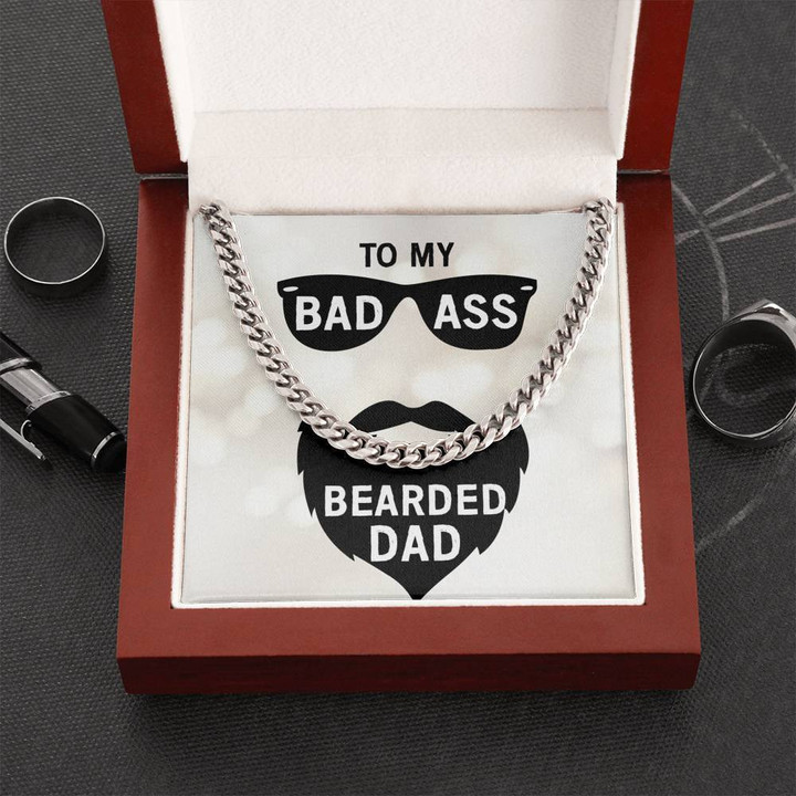 Cuban Link Chain Necklace Gift For Dad Badass Dad Bearded Dad White Theme