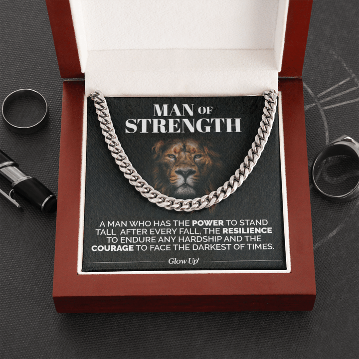 Man Of Strength Stand Tall Cuban Link Chain Necklace Gift For Him