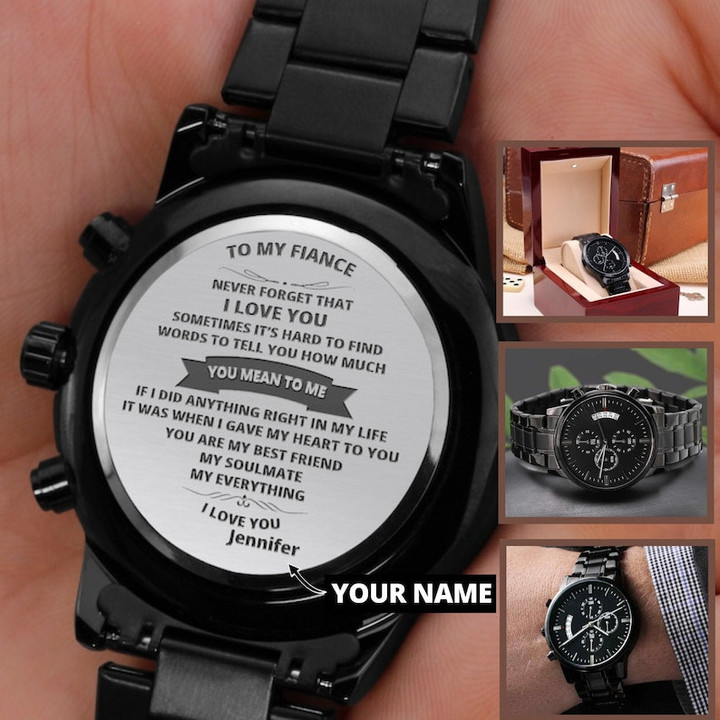 Never Forget That I Love You Engraved Customized Black Chronograph Watch Gift For Him