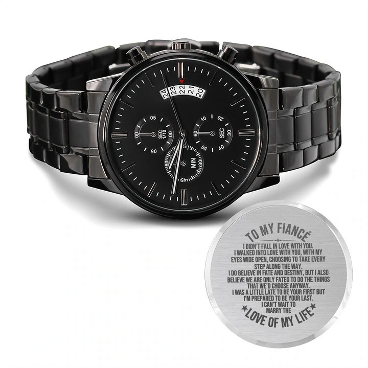 Gift For Him Can't Wait To Marry The Love Engraved Customized Black Chronograph Watch