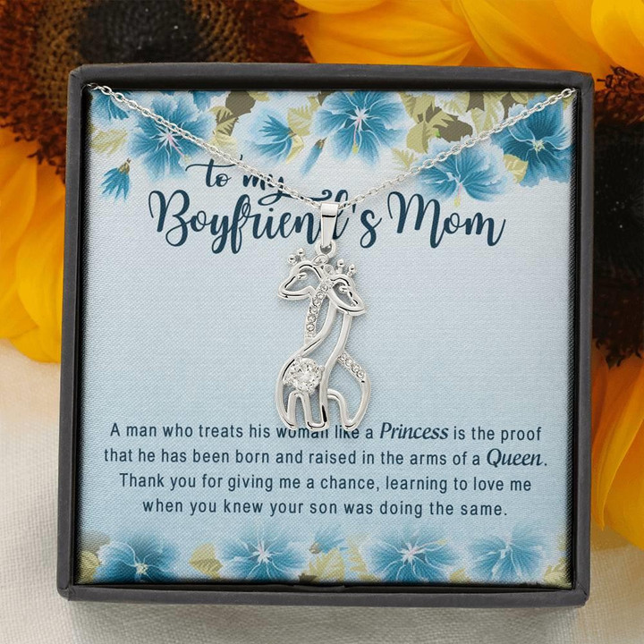 Gift For Mom Boyfriend's Mom Giraffe Couple Necklace Thank You For Giving Me A Chance