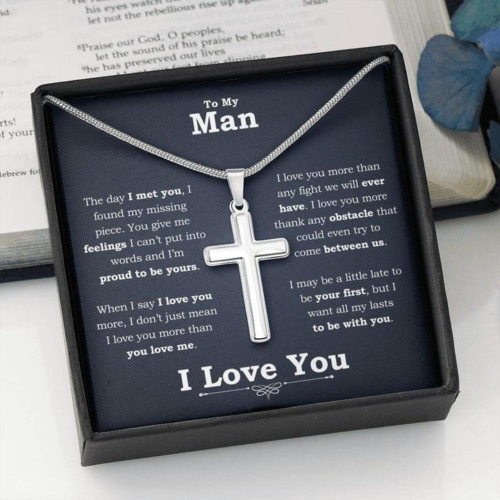 Cross Necklace Gift For Him I Love You More Than You Love Me
