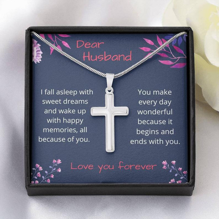 Cross Necklace Gift For Husband I Fall Asleep With Sweet Dreams