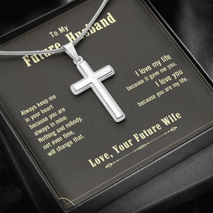 Cross Necklace Gift For Future Husband Always Keep Me In Your Heart Gift For Him