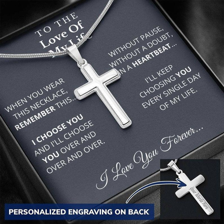 Custom Name Cross Necklace Gift For Him The Love Of My Life I Choose You And I Will Choose You
