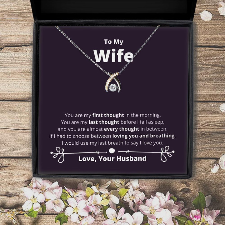 You're My First Thought In The Morning Gift For Wife  Wishbone Dancing Necklace