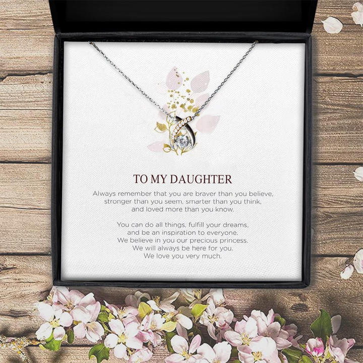 You're Braver Than You Believe Gift For Daughter Wishbone Dancing Necklace