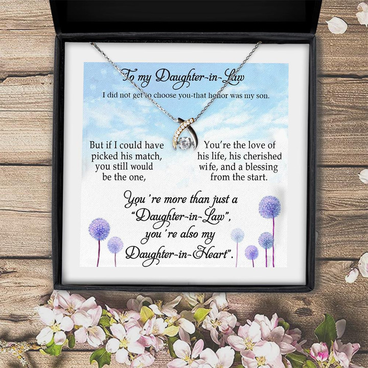 You're Also My Daughter In Heart Gift For Daughter In Law Wishbone Dancing Necklace