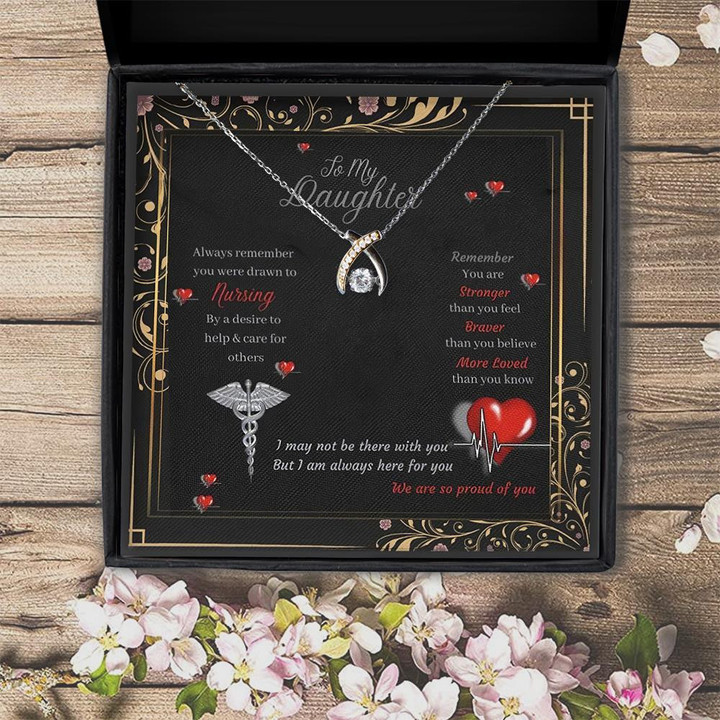 We Are So Proud Of You Nurse Daughter Gift For Daughter Wishbone Dancing Necklace