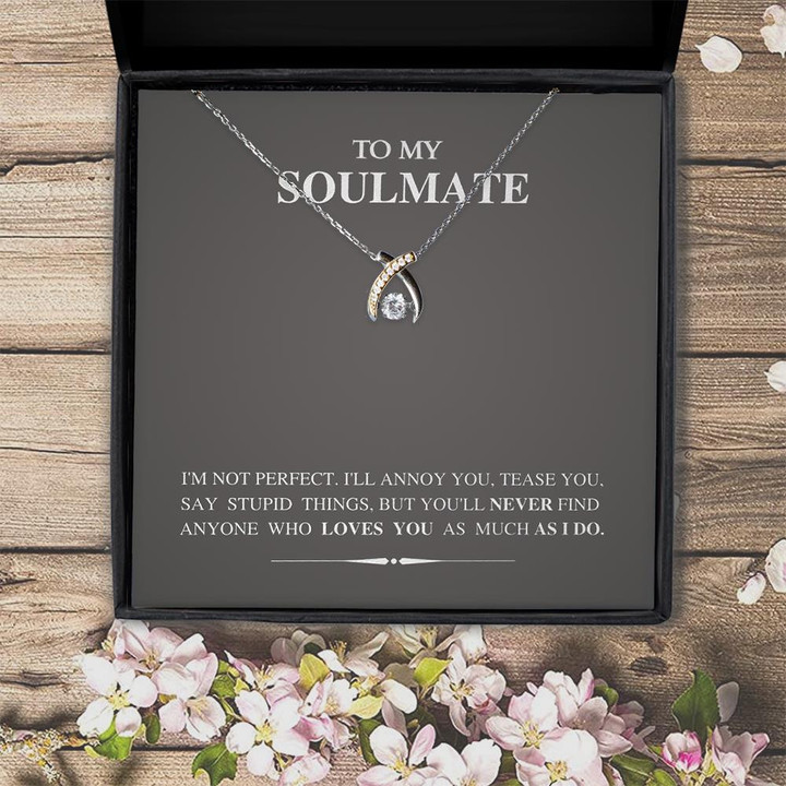 To My Soulmate Love You As Much As I Do Gift For Her  Wishbone Dancing Necklace