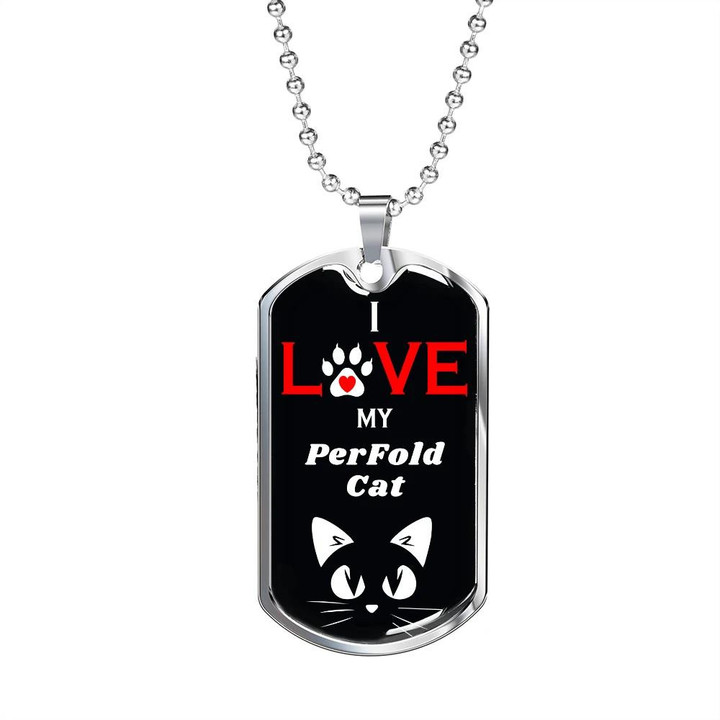 Cute Cat Face Black Background Design Dog Tag Necklace I Love My Perfold Cat