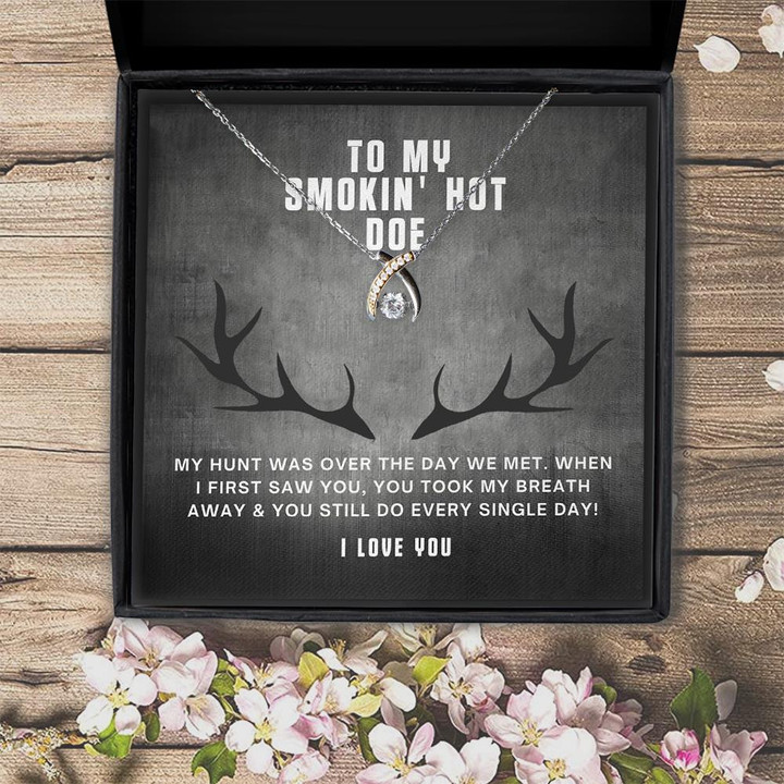 To My Smokin' Hot Doe I Love You Gift For Her  Wishbone Dancing Necklace