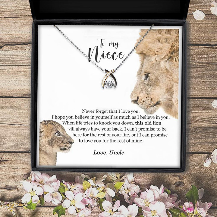 To My Niece This Old Lion Will Always Have Your Back Wishbone Dancing Necklace