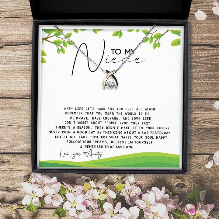 To My Niece Believe In Yourself And Remember To Be Awesome Wishbone Dancing Necklace