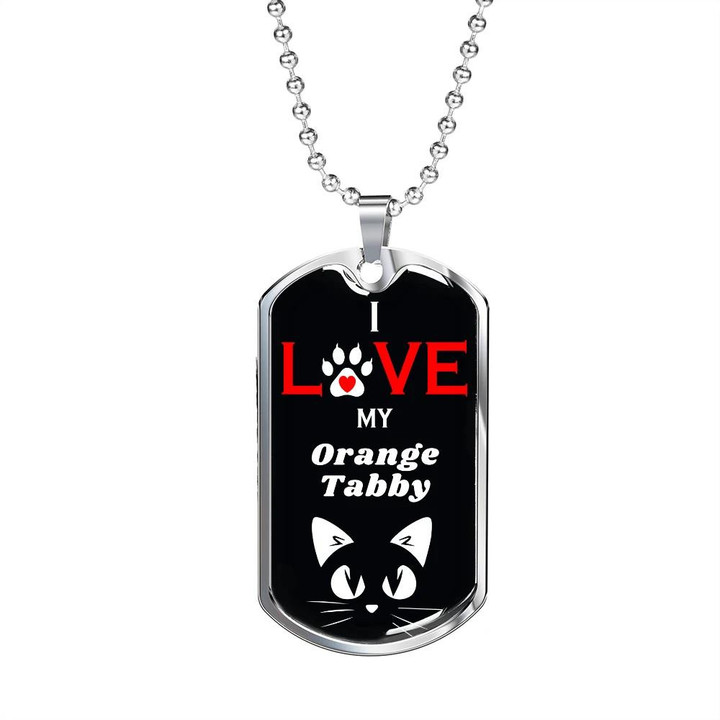 I Love My Orange Tabby Cat Black Background Design Dog Tag Necklace