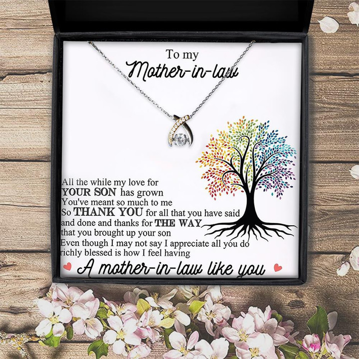 To My Mother-in-law You've Meant So Much To Me Wishbone Dancing Necklace Gift For Mom
