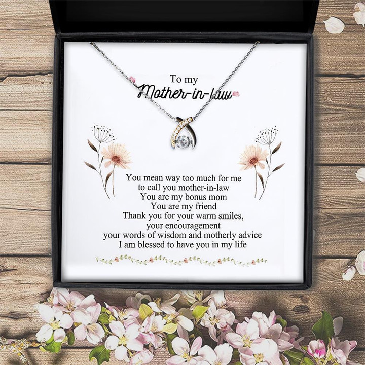 To My Mother In Law Thank You For Your Warm Smiles Wishbone Dancing Necklace Gift For Mom