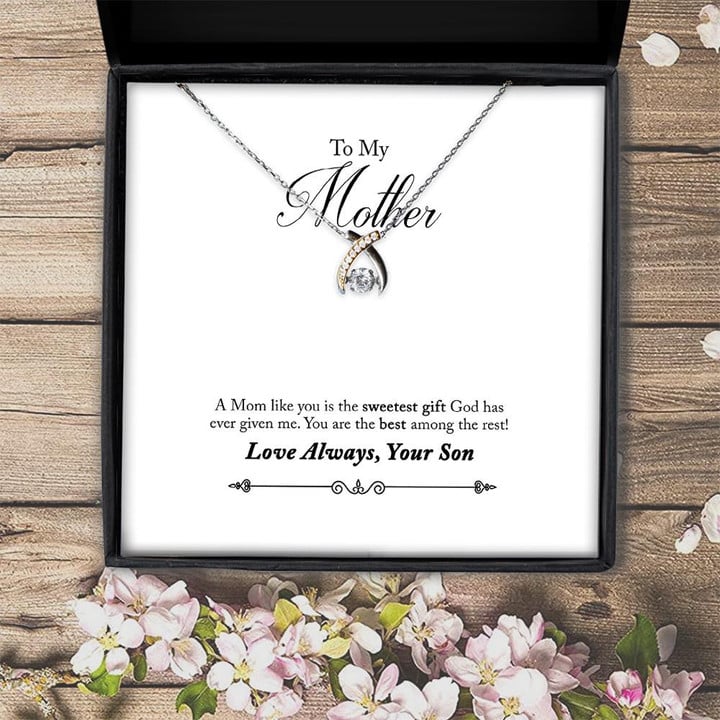 To My Mother From Son Love Wishbone Dancing Necklace Gift For Mom