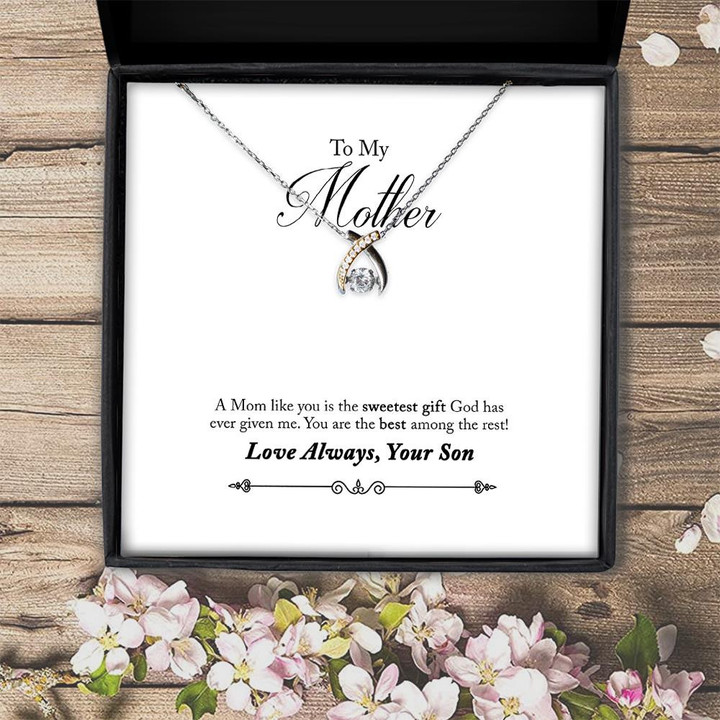 To My Mother From Son Love I Love You Wishbone Dancing Necklace Gift For Mom