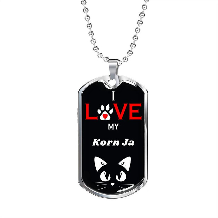 I Love My Korn Ja Cat Black Background Design Dog Tag Necklace