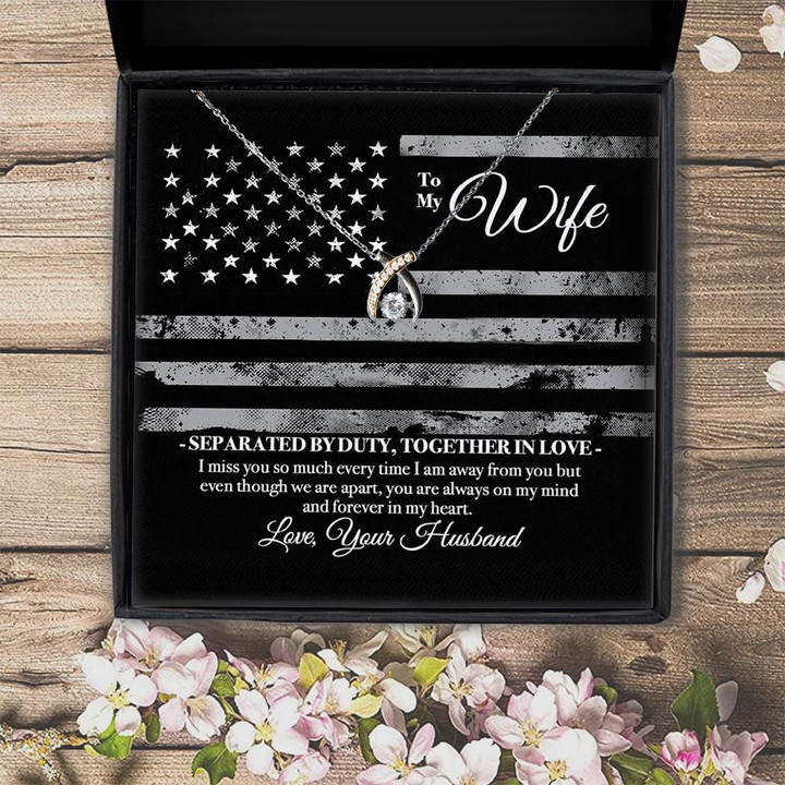 To My Military Wife Together In Love Gift For Wife  Wishbone Dancing Necklace