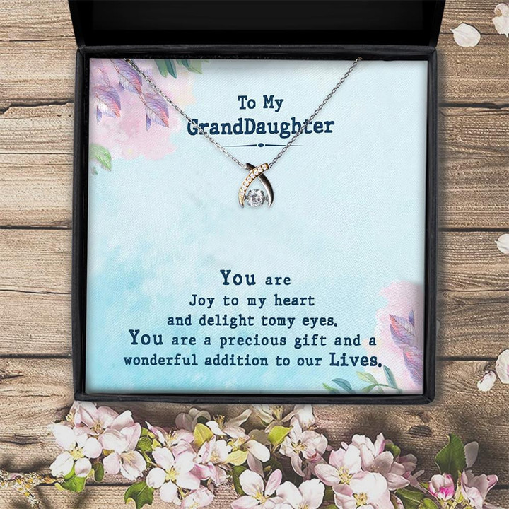 To My Granddaughter You Are Joy To My Heart Wishbone Dancing Necklace