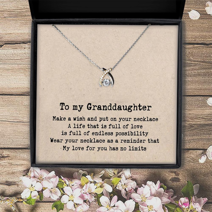 To My Granddaughter My Baby My Treasure Wishbone Dancing Necklace