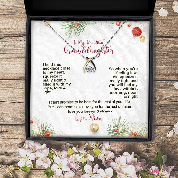 To My Granddaughter Mimi Love You Forever Wishbone Dancing Necklace