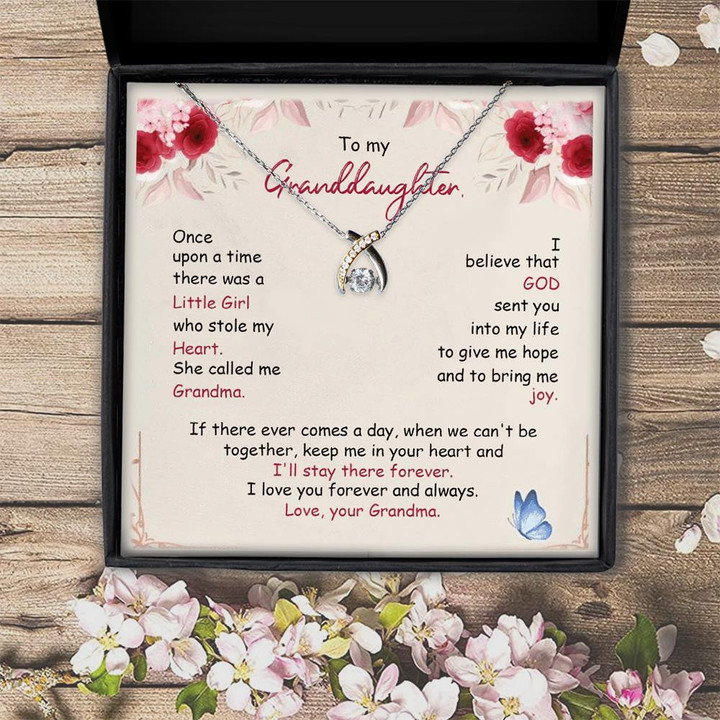 To My Granddaughter I'll Stay Forever In Your Heart Wishbone Dancing Necklace