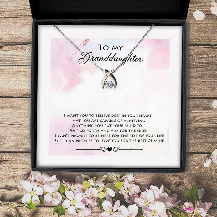 To My Granddaughter I Want You To Believe Deep Wishbone Dancing Necklace