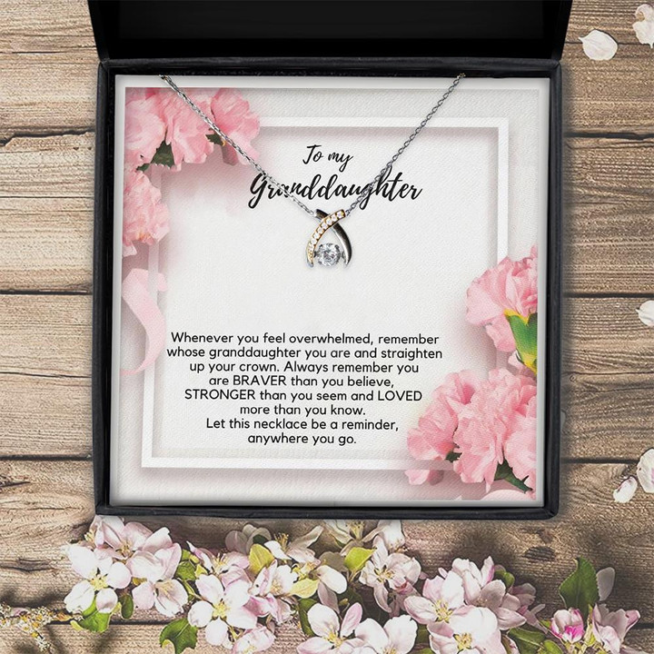To My Granddaughter Always Remember You Are Braver Than You Believe Wishbone Dancing Necklace