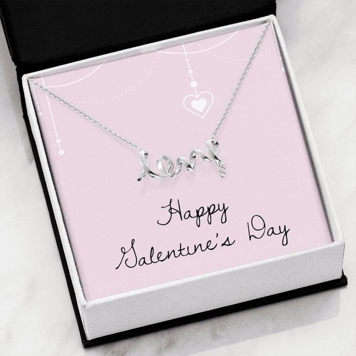 Happy Valentine's Day Scripted Love Necklace Gift For Girlfriend Pastel Pink Theme