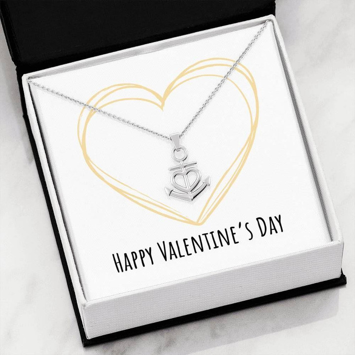 Happy Valentine's Day Hand Drawn Heart Gift For Her Anchor Necklace
