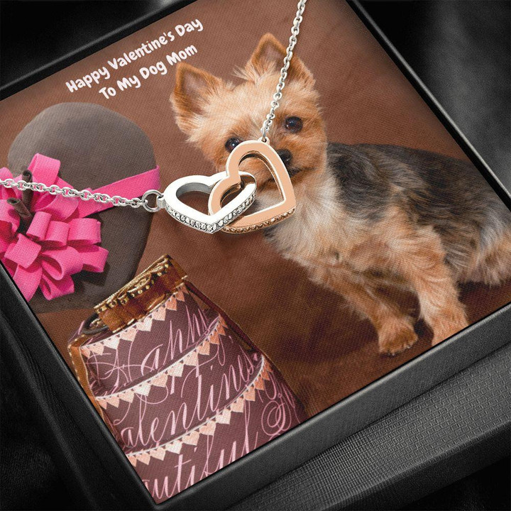 Gift For Yorkie Dog Mom Happy Valentine's Day Interlocking Hearts Necklace