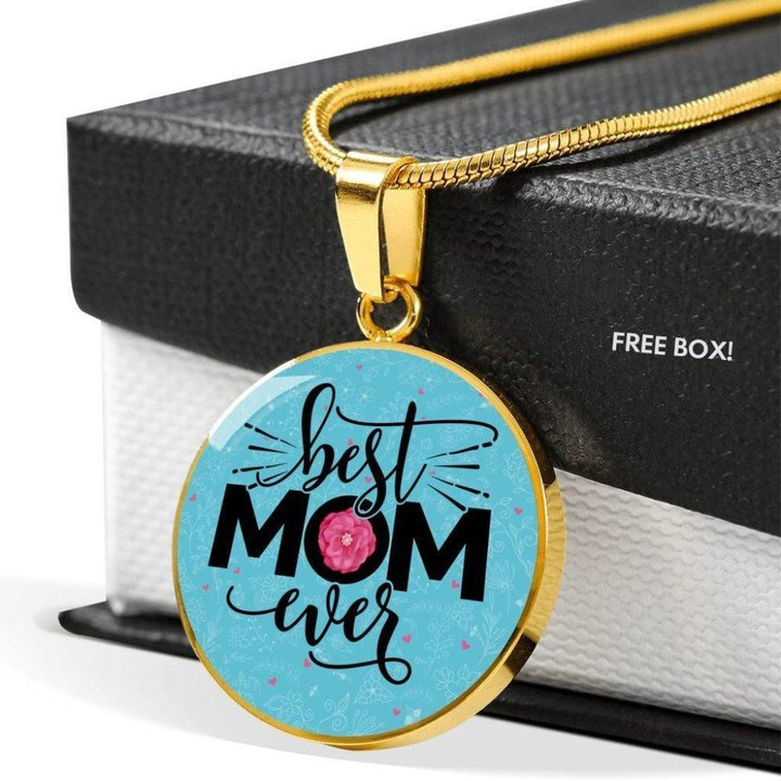 Gift For Mom Circle Pendant Necklace Best Mom Ever Blue Theme Design