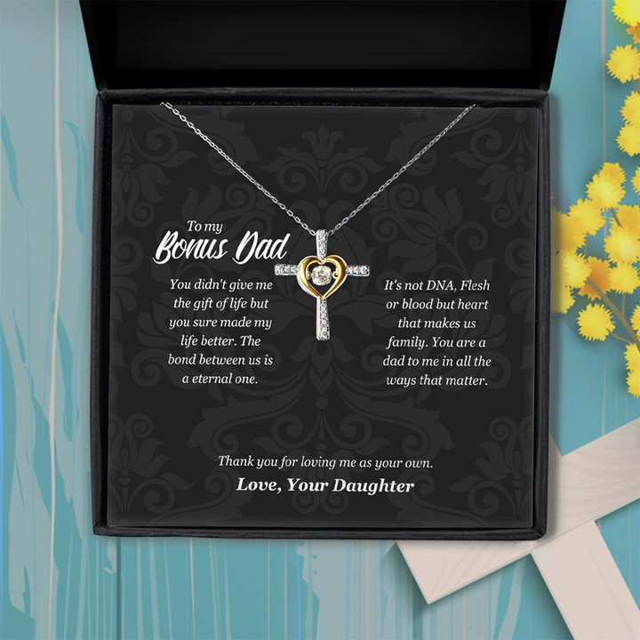To My Bonus Dad I Love You Forever Cross Dancing Necklace