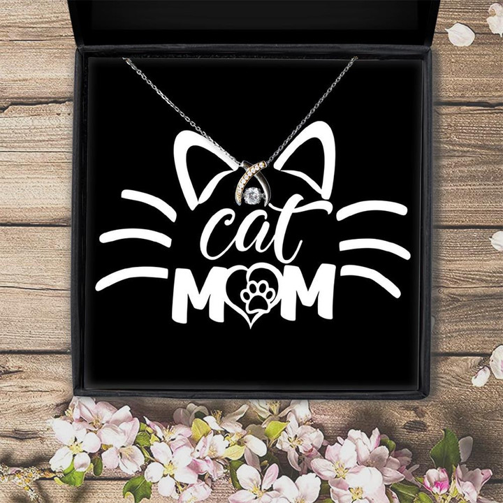 Wishbone Dancing Necklace Cat Mom Words About Mom Heart Gift For Mom