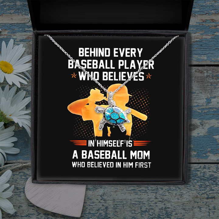 Turtle Necklace Baseball Mom Behind Every Baseball Player Who Believes Gift For Mom