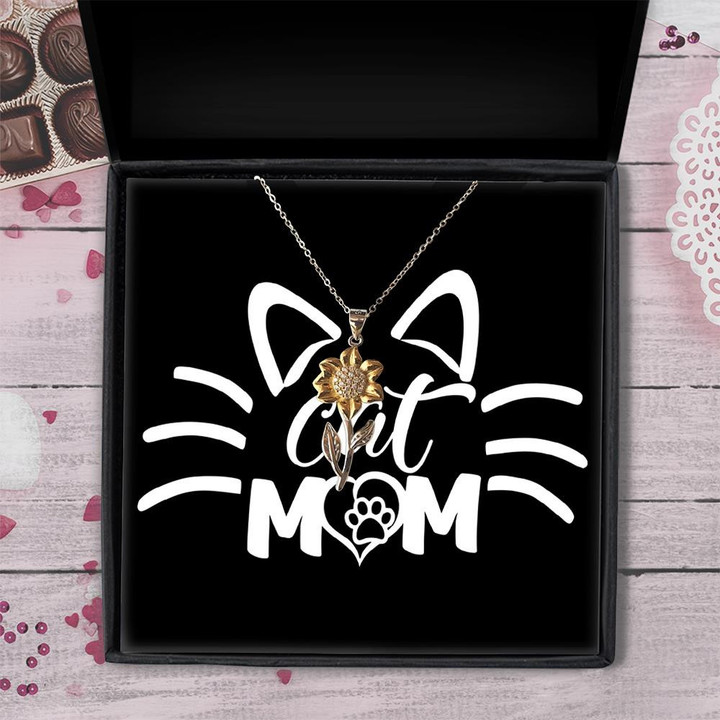 Sunflower Pendant Necklace Cat Mom Words About Mom Heart Gift For Mom