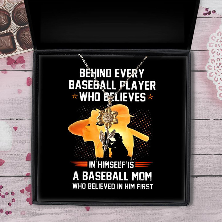 Sunflower Pendant Necklace Baseball Mom Behind Every Baseball Player Who Believes Gift For Mom
