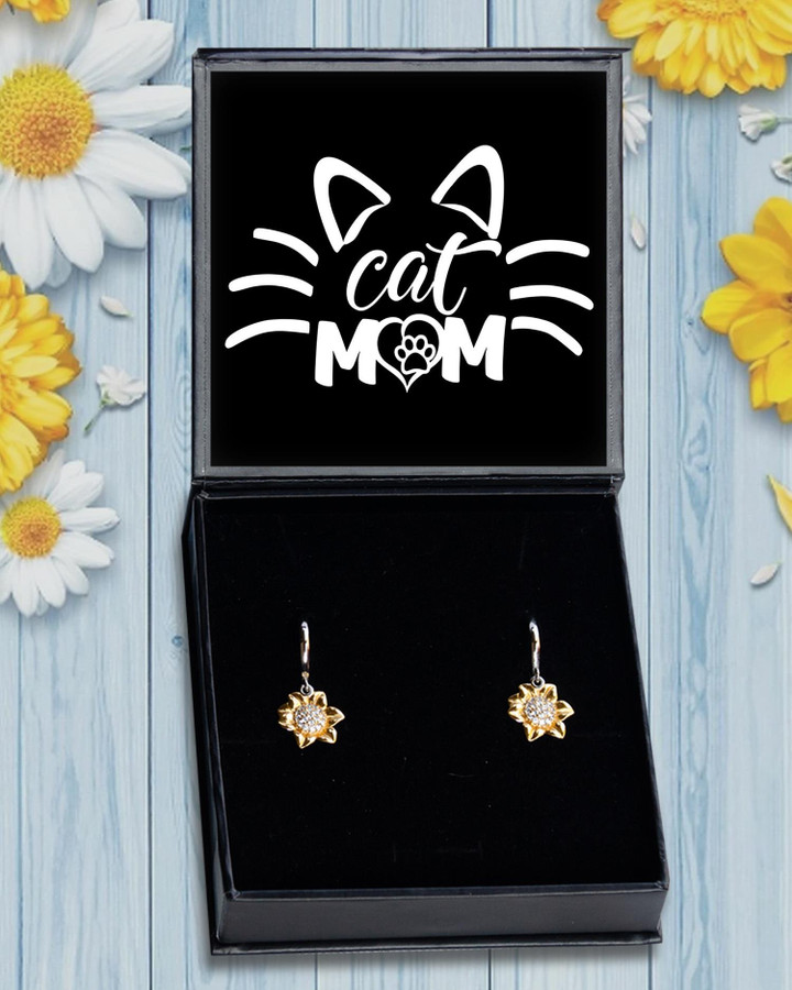 Sunflower Earrings Cat Mom Words About Mom Heart Gift For Mom