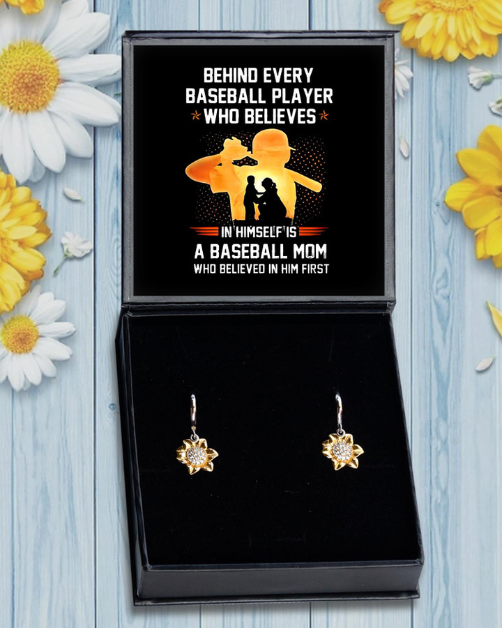 Sunflower Earrings Baseball Mom Behind Every Baseball Player Who Believes Gift For Mom